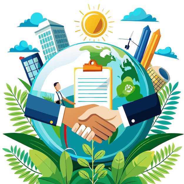 Vector a handshake symbolizes global cooperation and sustainable development