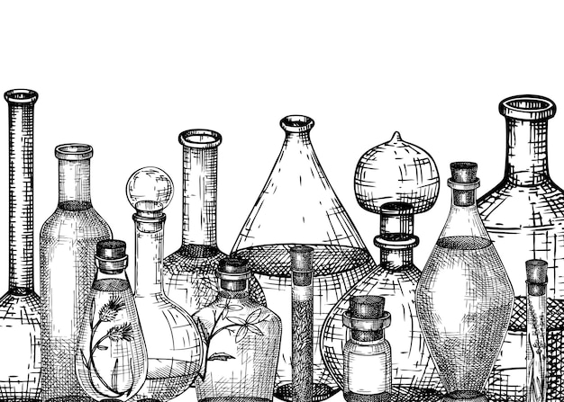 Handsketched glass equipment for perfumery and cosmetics making