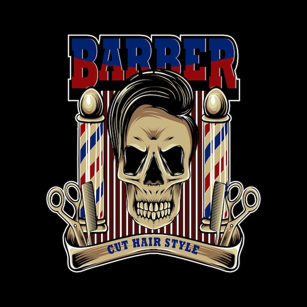 Handsome barbershop skull logo illustration for logo or sticker