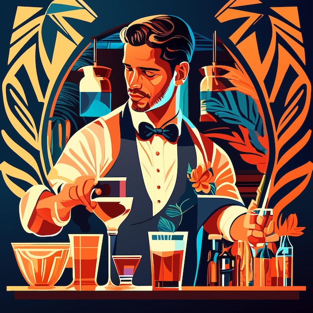 Handsome Bartender Crafting Intricate Cocktails