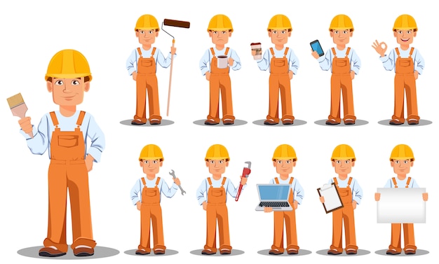 Vector handsome builder in uniform