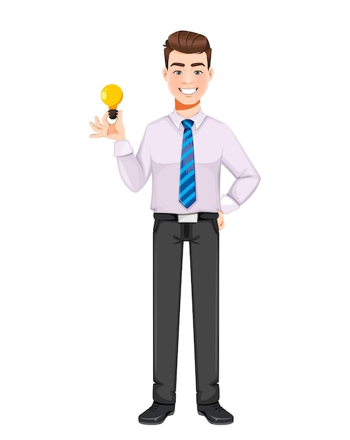 Handsome business man having a good idea Young businessman cartoon character