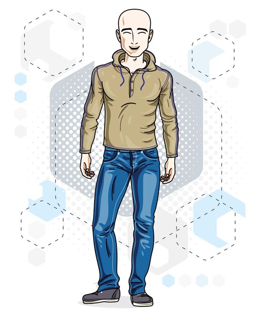 Vector handsome hairless young man standing. vector illustration of man wearing stylish casual clothes.