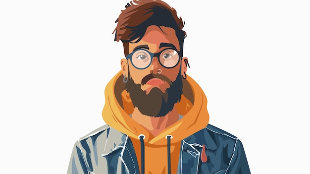 Vector handsome hipster guy in mixed media flat style vector illustration