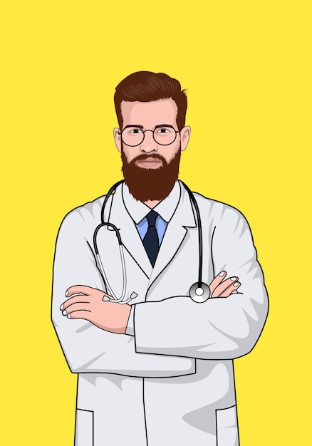 Handsome male men doctor with stethoscope vector illustration