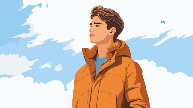 Vector handsome man against blue sky flat style vector illustration