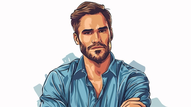 Handsome Man Portrait Indoor Handdrawn Vector Illustration