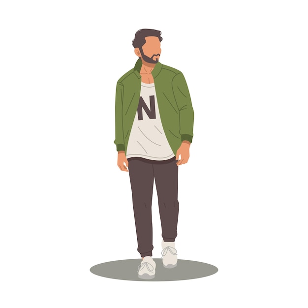 Vector handsome man posing in stylish outfits vector illustration