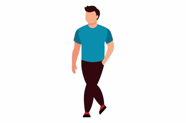 Vector handsome man in tshirt striding forward minimalist white setting