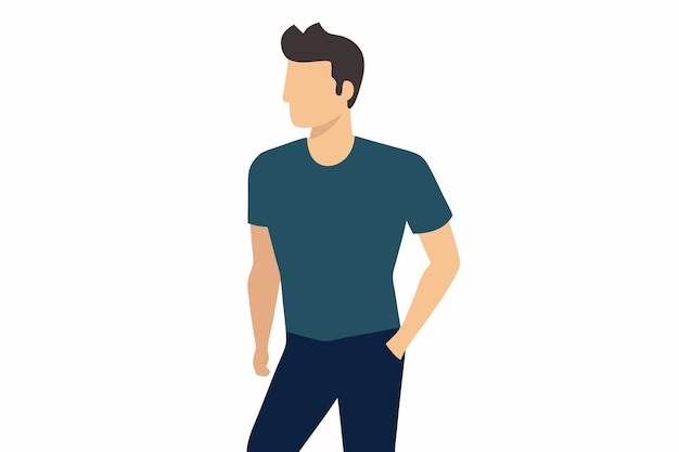 Vector handsome man in tshirt striding forward minimalist white setting