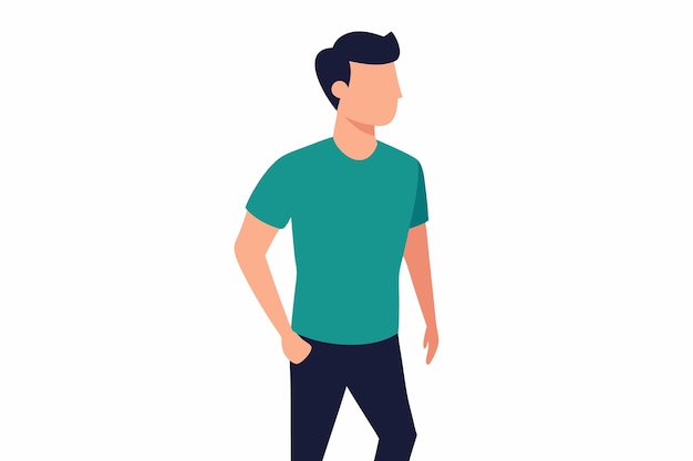 Vector handsome man in tshirt striding forward minimalist white setting