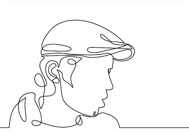 handsome man in wearing a retro cap Vector continuous line