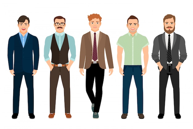 Handsome men dressed in business formal male style, vector illustration