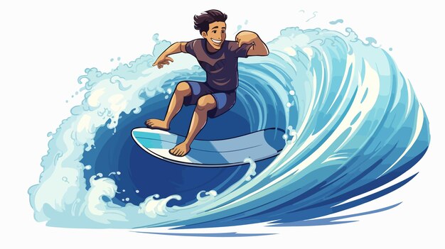 Vector handsome young man surfing on a cartoon ocean wave vector illustration