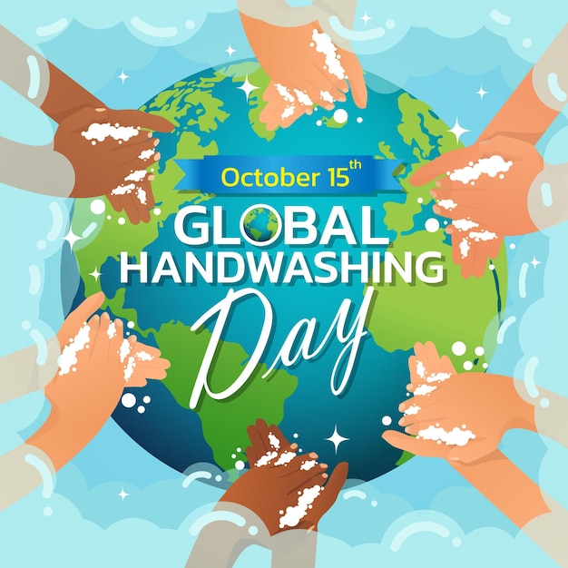 Handwashing day Handwashing illustration Water washing hands cleaning Hygiene concept