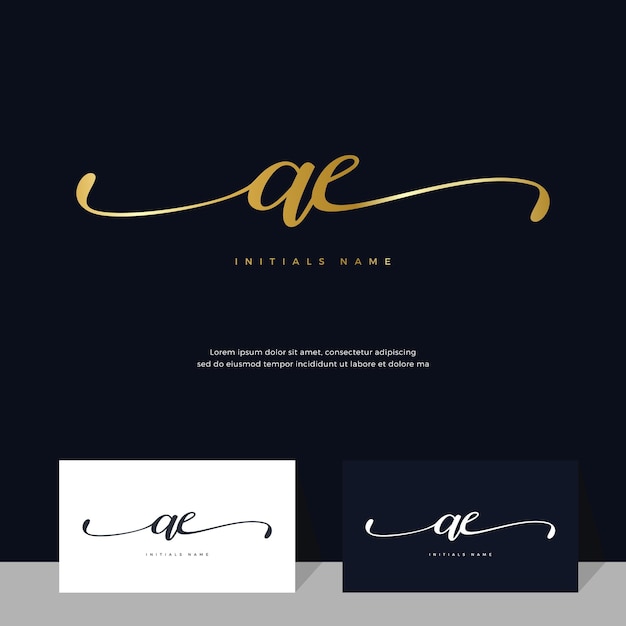 Handwriting Initial of letter AE A E feminine and beauty logo design on gold color