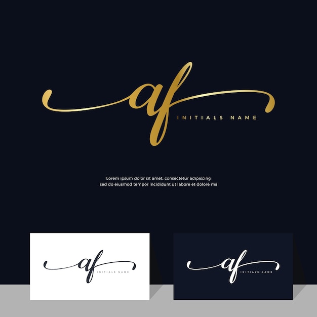 Handwriting Initial of letter AF A F feminine and beauty logo design on gold color