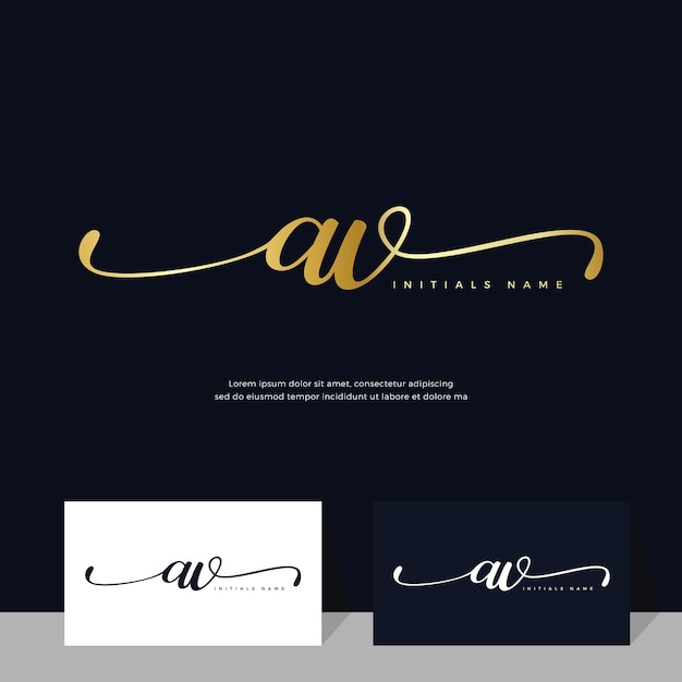 Vector handwriting initial of letter av a v feminine and beauty logo design on gold color