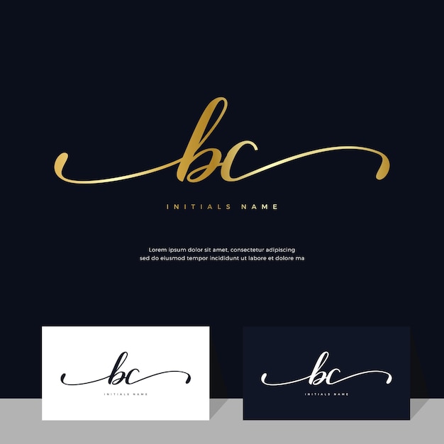 Vector handwriting initial of letter bc b c feminine and beauty logo design on gold color