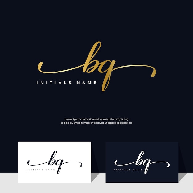 Handwriting Initial of letter BQ B Q feminine and beauty logo design on gold color