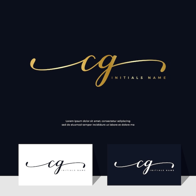 Handwriting Initial of letter CG C G feminine and beauty logo design on gold color