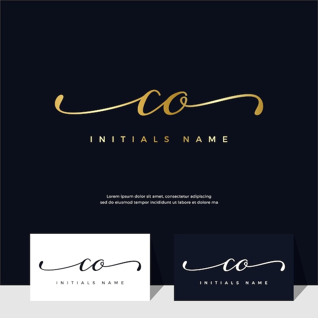 Handwriting Initial of letter CO C O feminine and beauty logo design on gold color