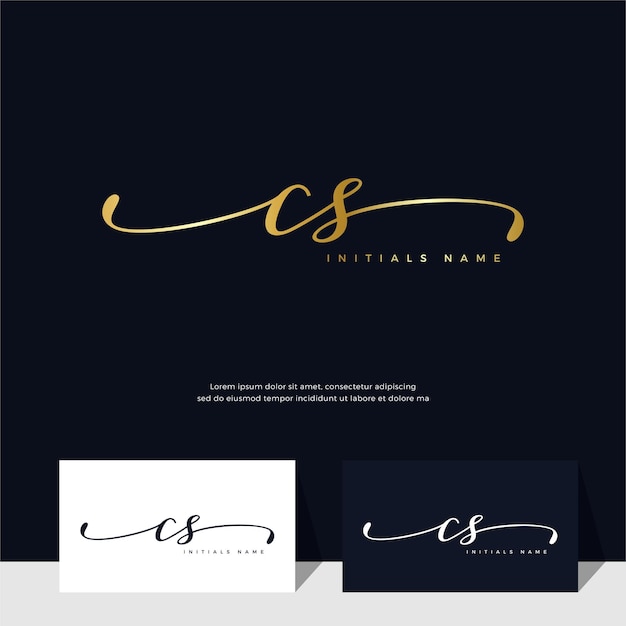 Handwriting Initial of letter CS C S feminine and beauty logo design on gold color