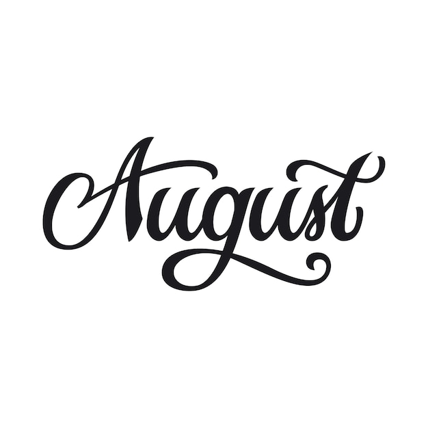 Handwriting Modern Calligraphic Letter Lettering summer month typography August Simple vector sign Word for calendar bullet journal monthly organizer Isolated on white background