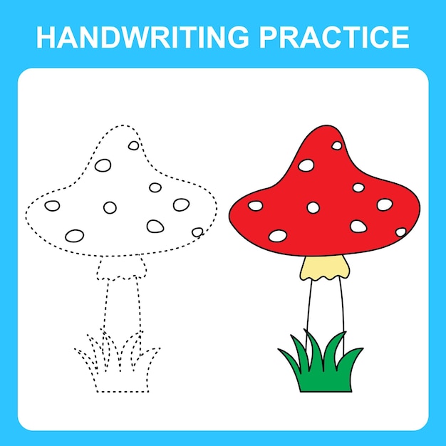 Handwriting practice Trace the lines and color the fly agaric mushroom Educational kids game coloring book sheet printable worksheet Vector illustration