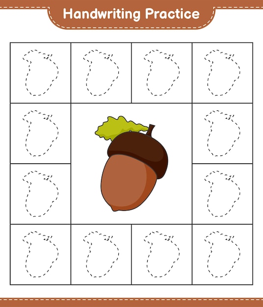 Handwriting practice Tracing lines of Acorn Educational children game printable worksheet