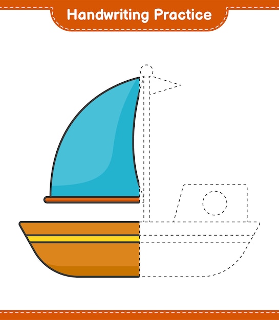 Handwriting practice. Tracing lines of Boat. Educational children game, printable worksheet, vector illustration