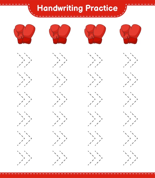 Handwriting practice. Tracing lines of Boxing Gloves. Educational children game, printable worksheet, vector illustration