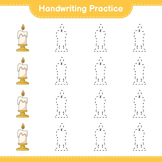 Handwriting practice Tracing lines of Candle Educational children game printable worksheet