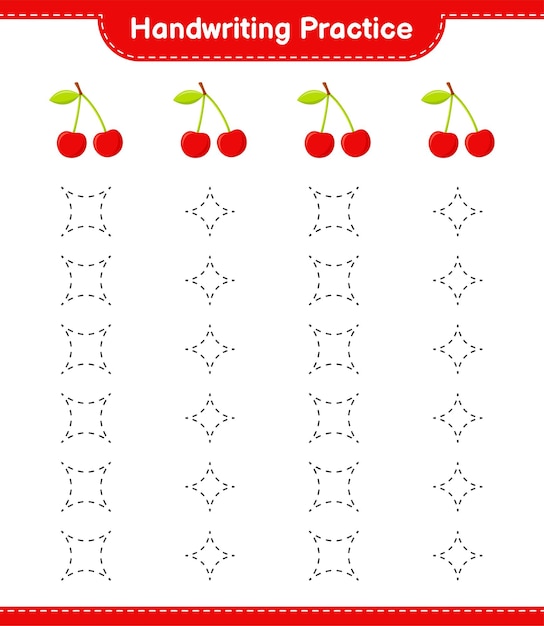 Handwriting practice. Tracing lines of Cherry. Educational children game, printable worksheet