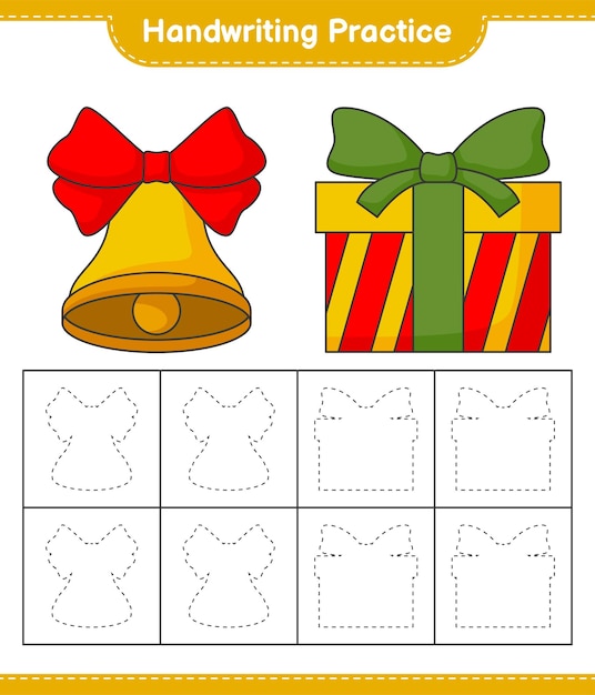 Handwriting practice Tracing lines of Christmas Bell and Gift Box Educational children game