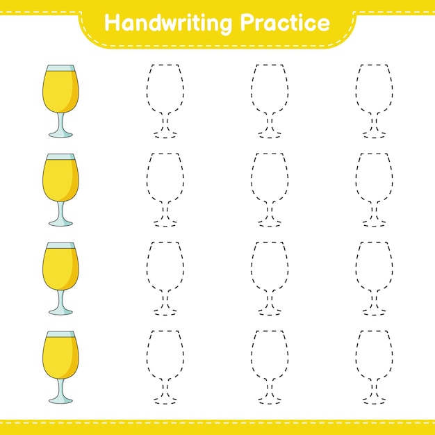 Handwriting practice. Tracing lines of Cocktail. Educational children game, printable worksheet, vector illustration