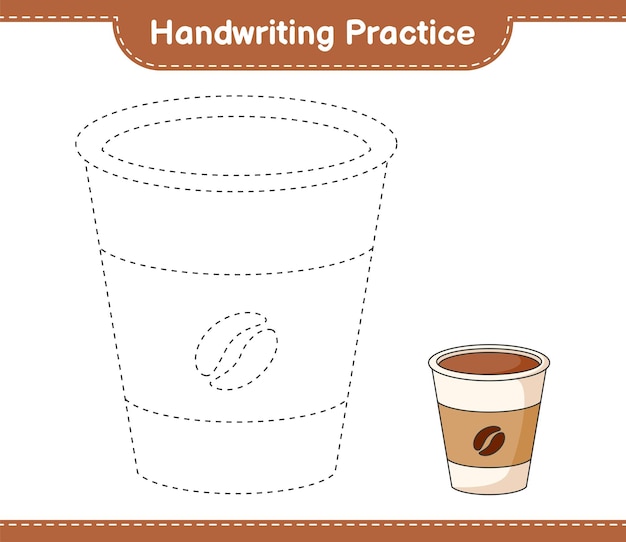 Handwriting practice Tracing lines of Coffee Cup Educational children game printable worksheet