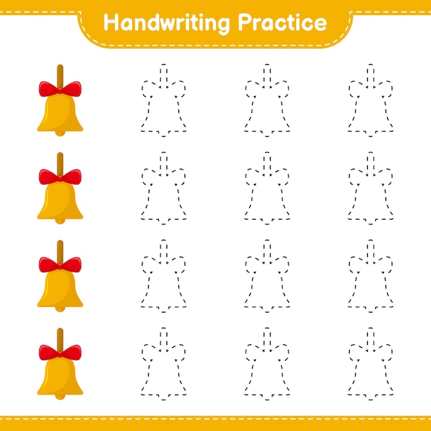 Handwriting practice. Tracing lines of Golden Christmas Bells. Educational children game 