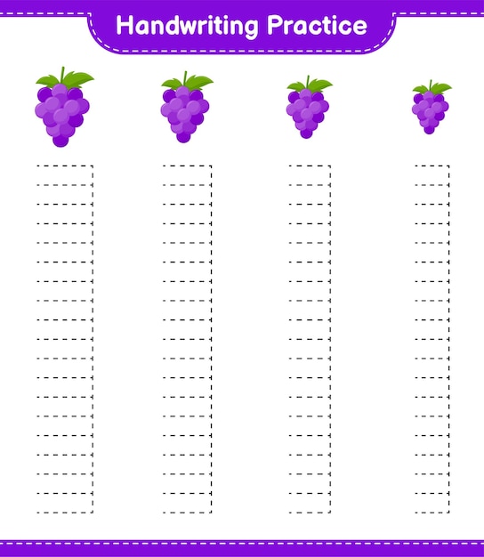 Handwriting practice. Tracing lines of Grape. Educational children game, printable worksheet 