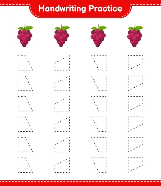 Handwriting practice. Tracing lines of Grape. Educational children game, printable worksheet