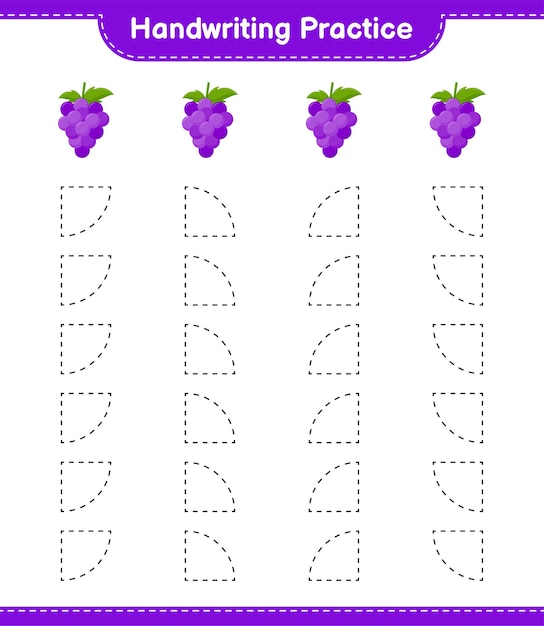 Handwriting practice. Tracing lines of Grape. Educational children game, printable worksheet