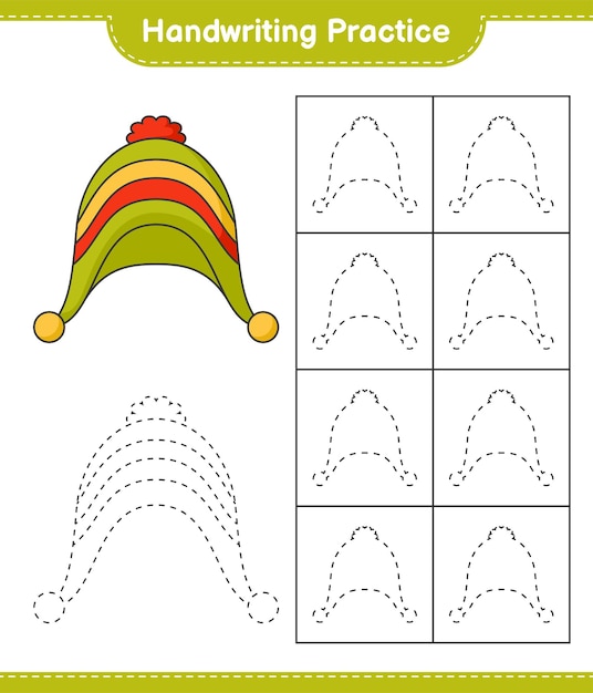 Handwriting practice Tracing lines of Hat Educational children game printable worksheet