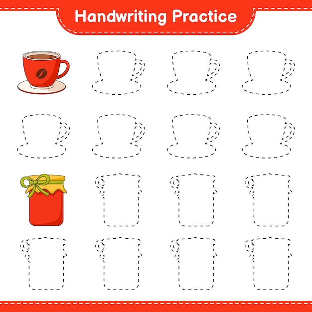 Handwriting practice Tracing lines of Jam and Coffee Cup Educational children game