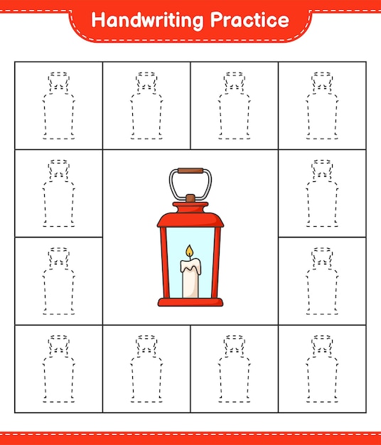 Handwriting practice Tracing lines of Lantern Educational children game printable worksheet