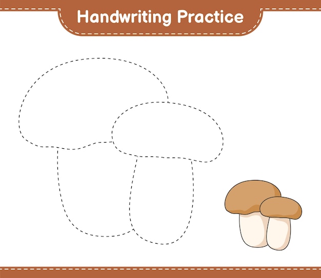 Handwriting practice Tracing lines of Mushroom Boletus Educational children game