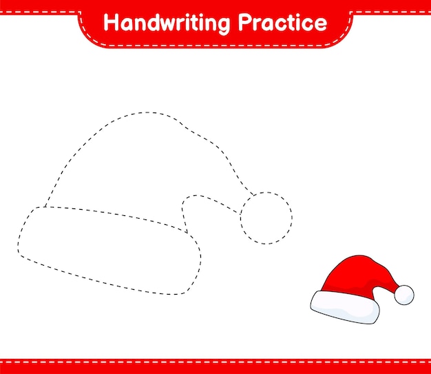 Handwriting practice Tracing lines of Santa Hat Educational children game printable worksheet vector illustration