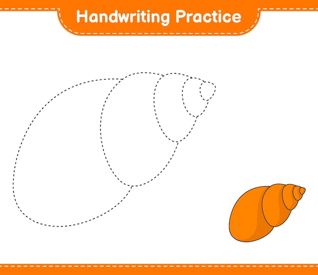 Handwriting practice Tracing lines of Sea Shells Educational children game printable worksheet vector illustration