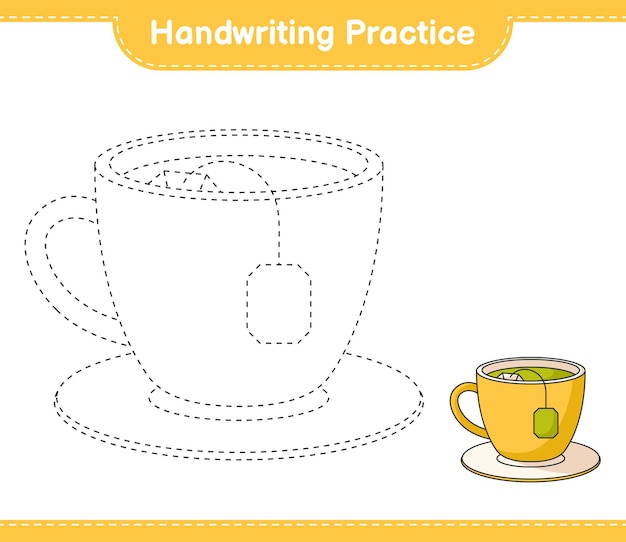 Handwriting practice Tracing lines of Tea Cup Educational children game printable worksheet