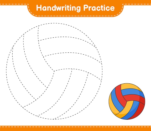 Handwriting practice. Tracing lines of Volleyball. Educational children game, printable worksheet, vector illustration