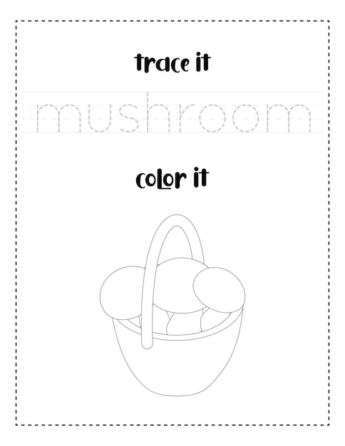 handwriting word tracing and color basket of mushroom handwriting practice for kids